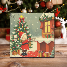 Tarjeta Festiva Ilustracion navideño vintage