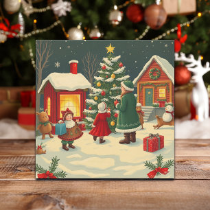 Tarjeta Festiva Ilustracion navideño vintage