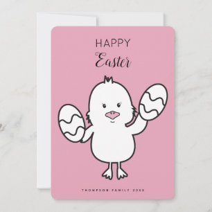 Tarjeta Festiva Ilustracion Pastel Rosa Cute Pascua de Chick y Hue