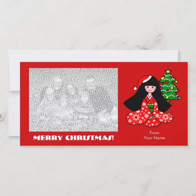 Tarjeta Festiva Ilustracion Personalizado de Navidades Chicas de K (Anverso)