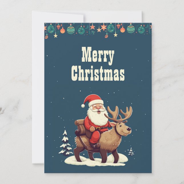 Tarjeta Festiva Ilustracion Personalizado de Santa Claus y Moose (Anverso)