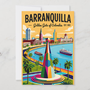 Tarjeta Festiva Ilustración Retro de Barranquilla Colombia Vintage