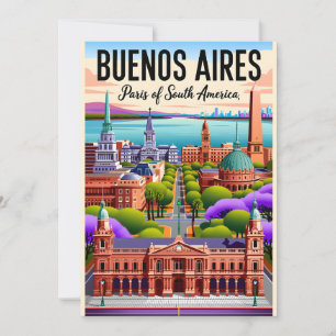 Tarjeta Festiva Ilustración Retro de Buenos Aires Argentina Vintag