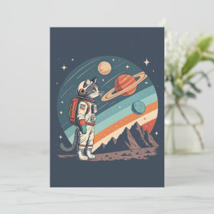 Tarjeta Festiva Ilustración Retro de Gato Astronauta Espacio Cósmi
