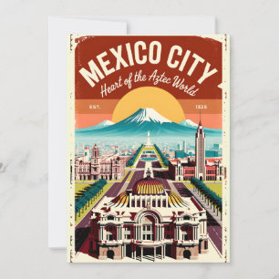 Tarjeta Festiva Ilustración Retro de la Ciudad de México Viaje
