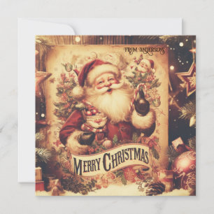 Tarjeta Festiva Ilustracion retro elegante y simple Santa Claus