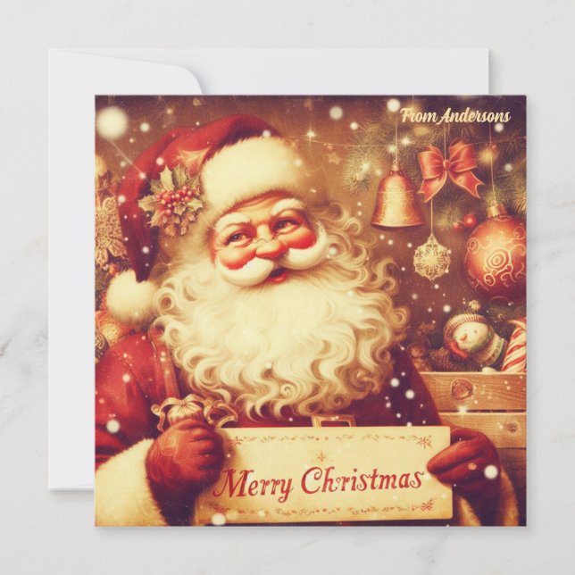 Tarjeta Festiva Ilustracion retro tradicional clásico Santa Claus (Anverso)
