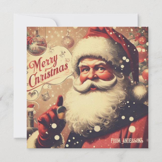 Tarjeta Festiva Ilustracion retro tradicional clásico Santa Claus (Anverso)