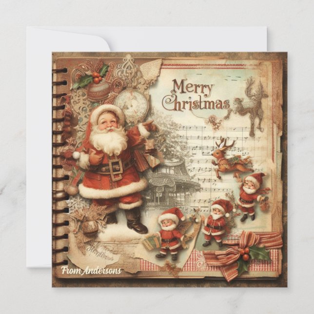 Tarjeta Festiva Ilustracion retro vintage Santa Claus sonriendo (Anverso)