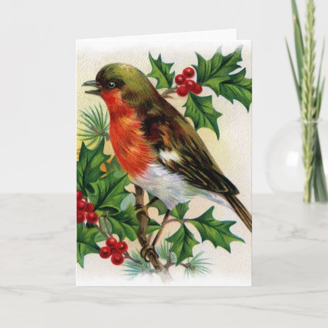 Tarjeta Festiva Ilustracion Robin Vintage (Anverso)