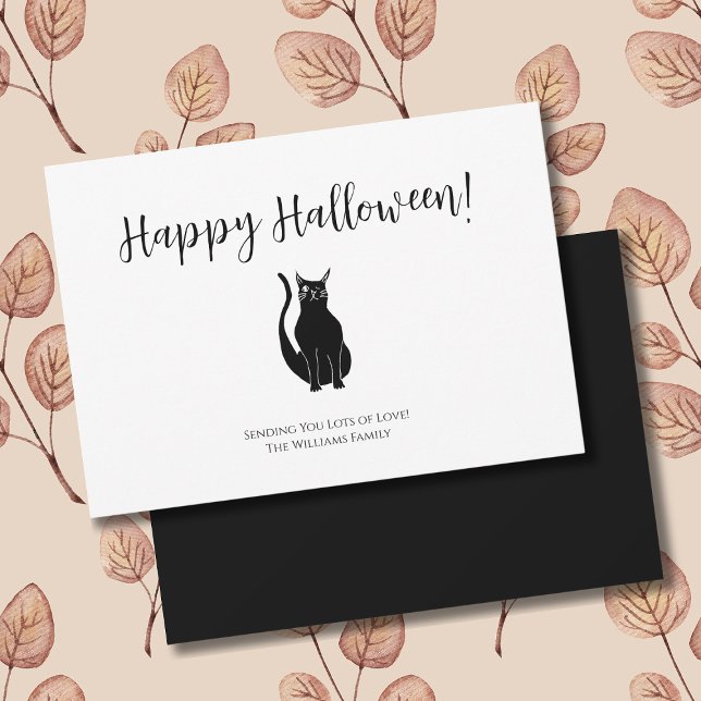 Tarjeta Festiva Ilustración sencilla de gato negro de Halloween (Subido por el creador)