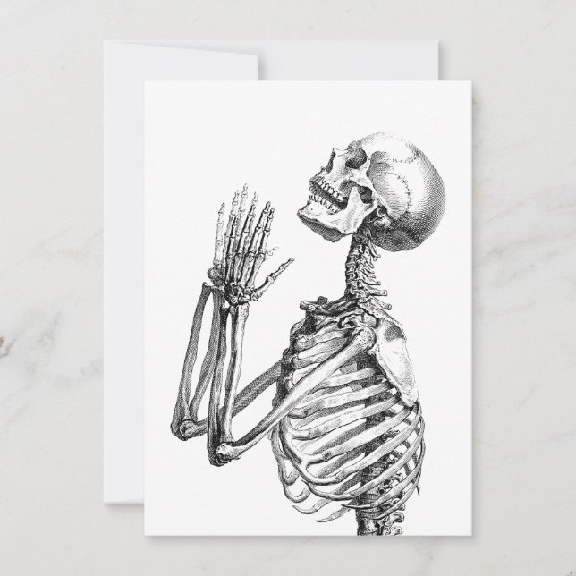 Tarjeta Festiva Ilustracion Skeleton de Arte Vintage, Skull (Anverso)