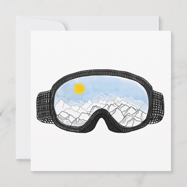 Tarjeta Festiva Ilustracion Ski Goggles Mountain View (Anverso)