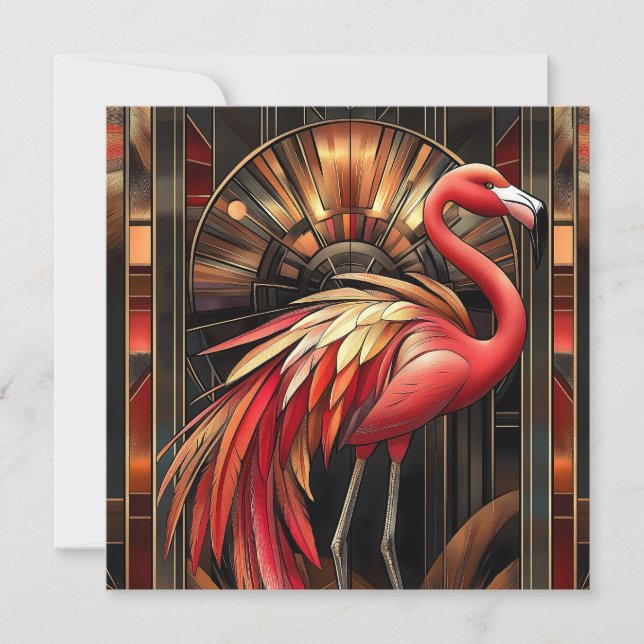 Tarjeta Festiva Ilustracion vibrante Art Deco Flamingo (Anverso)