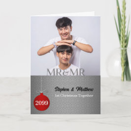 Tarjeta Festiva ilver Damask Mr. y Mr. 1st Navidades Photo
