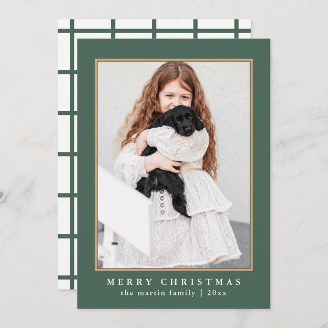 Tarjeta Festiva Imagen clásica de Green Check Merry Christmas (Anverso / Reverso)