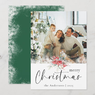 Tarjeta Festiva Imagen de la familia Green Elegant Merry Christmas