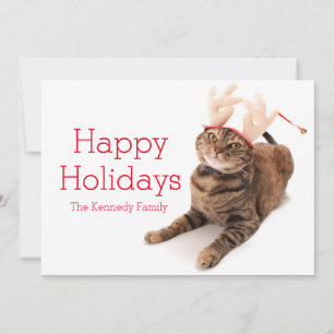 Tarjeta Festiva Imagen de un reno que lleva del pequeño gato muy
