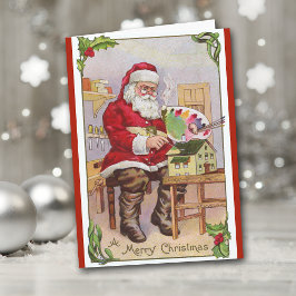 Tarjeta Festiva Imagen retro Santa Painting Navidades de Dollhouse