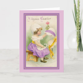 Tarjeta Festiva Imagen vintage del Chica de Pascua Bonnet