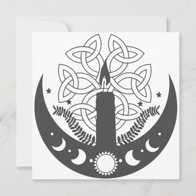 Tarjeta Festiva Imbolc Candlemas Sun Crescent Moon Celtic (Anverso)