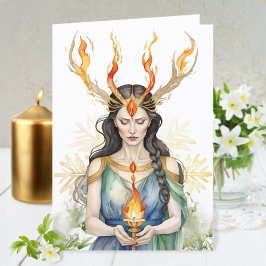 Tarjeta Festiva Imbolc: La llama de la diosa Wiccan y el copo de n