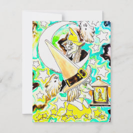 Tarjeta Festiva Impresión artística divertida de bruja de Hallowee