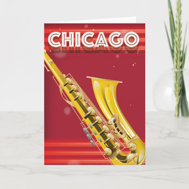 Tarjeta Festiva Impresión de afiches sobre viajes en saxófono de C (Anverso)