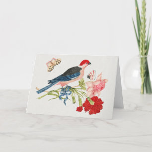 Tarjeta Festiva Impresión de Arte Floral Mariposa Pájaro Rosa Vint