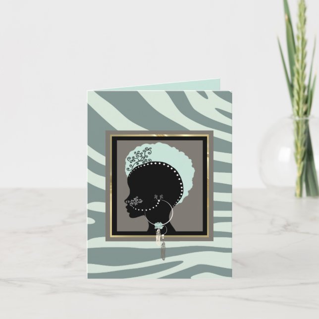 Tarjeta Festiva Impresión de cebra en crema, verde menta y negro (Anverso)