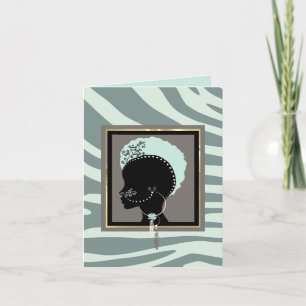 Tarjeta Festiva Impresión de cebra en crema, verde menta y negro