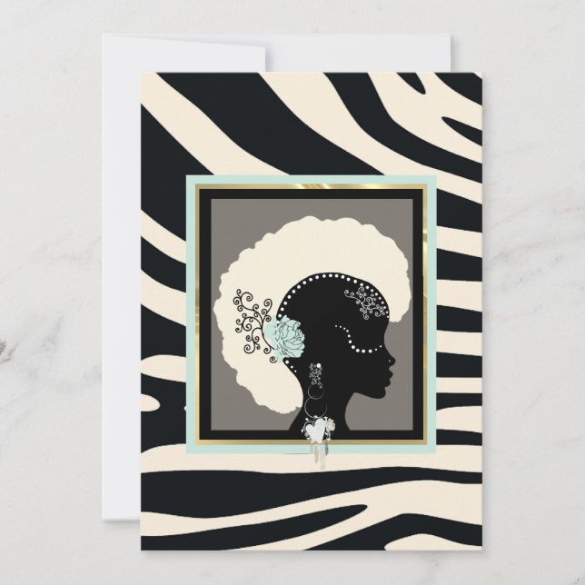 Tarjeta Festiva Impresión de cebra en crema, verde menta y negro (Anverso)