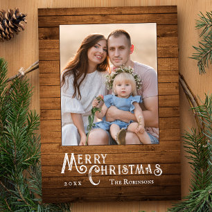Tarjeta Festiva Impresión de plancha de madera de estilo rústico