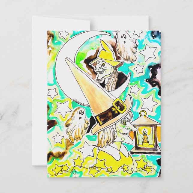 Tarjeta Festiva Impresión divertida de brujas en Halloween (Anverso)