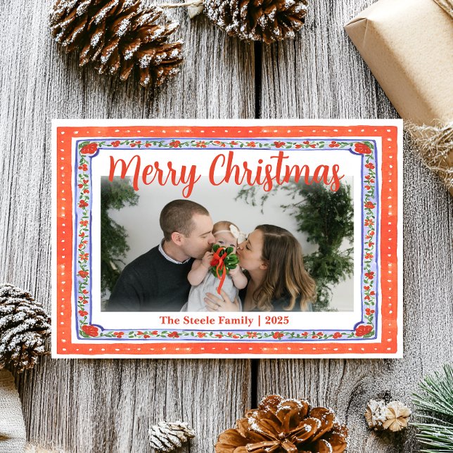 Tarjeta Festiva Impresión en bloque floral rojo y azul, inspirado  (Subido por el creador)