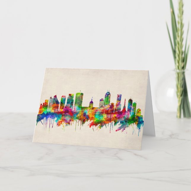 Tarjeta Festiva Indianapolis Indiana Skyline (Anverso)