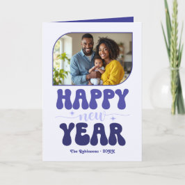 Tarjeta Festiva Indigo Bliss Happy New Year Retro Groovy Photo