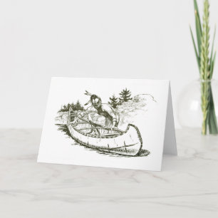 Tarjeta Festiva Indio rojo con canoa