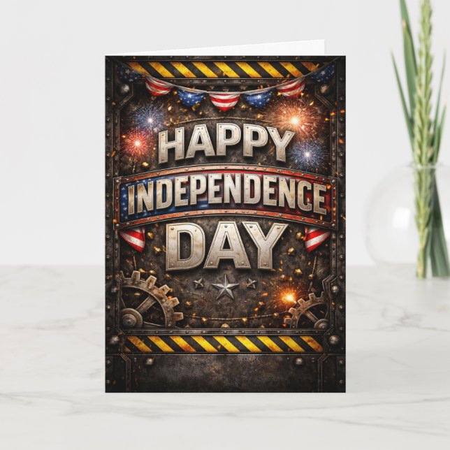 Tarjeta Festiva Industrial Patriotic Happy Independence Day (Anverso)