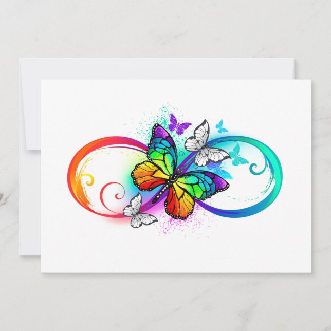 Tarjeta Festiva Infinidad brillante con la mariposa arcoiris (Anverso)
