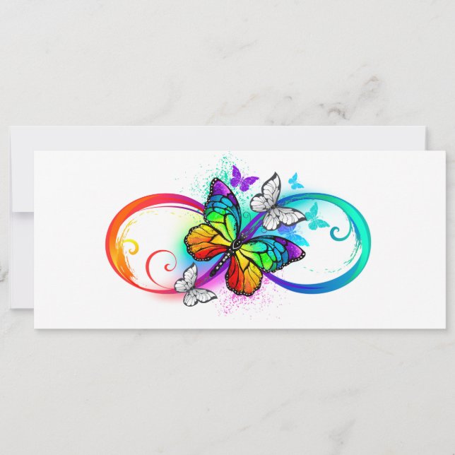Tarjeta Festiva Infinidad brillante con la mariposa arcoiris (Anverso)