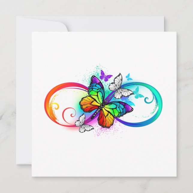 Tarjeta Festiva Infinidad brillante con la mariposa arcoiris (Anverso)