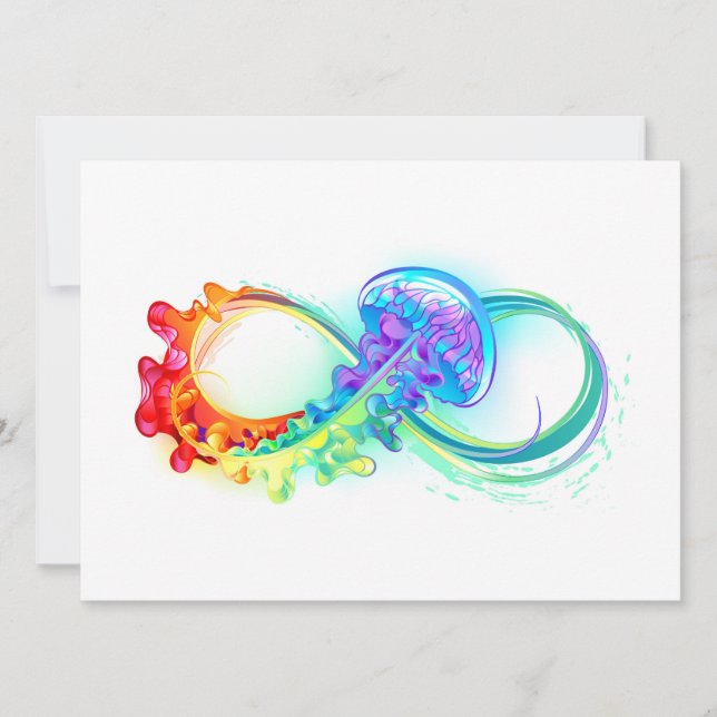 Tarjeta Festiva Infinidad con las medusas del arcoiris (Anverso)