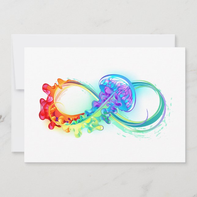 Tarjeta Festiva Infinidad con las medusas del arcoiris (Anverso)