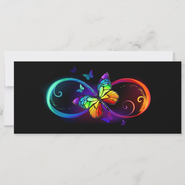 Tarjeta Festiva Infinidad vibrante con mariposa arco iris sobre ne (Anverso)