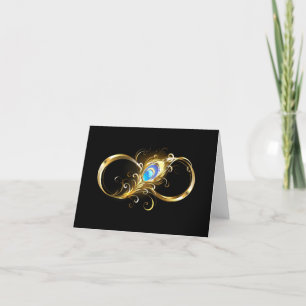 Tarjeta Festiva Infinito con la pluma de pavo real dorado
