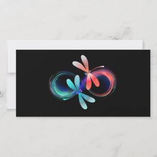 Tarjeta Festiva Infinito con libélulas brillantes