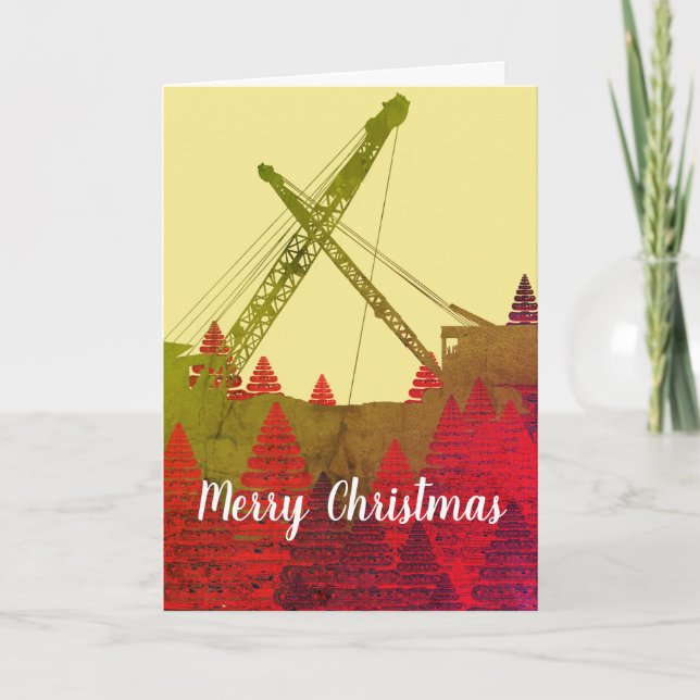 Tarjeta Festiva Ingeniero en funcionamiento Crane Art Feliz Navida (Anverso)