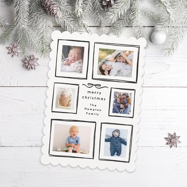 Tarjeta Festiva Inky Frames BW Bow Merry Christmas Collage Photo (Subido por el creador)