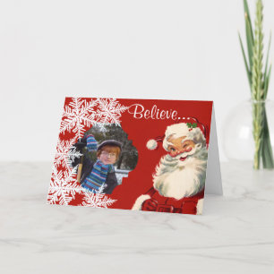 Tarjeta Festiva Inserción de la foto de Jolly Vintage de "Believe"